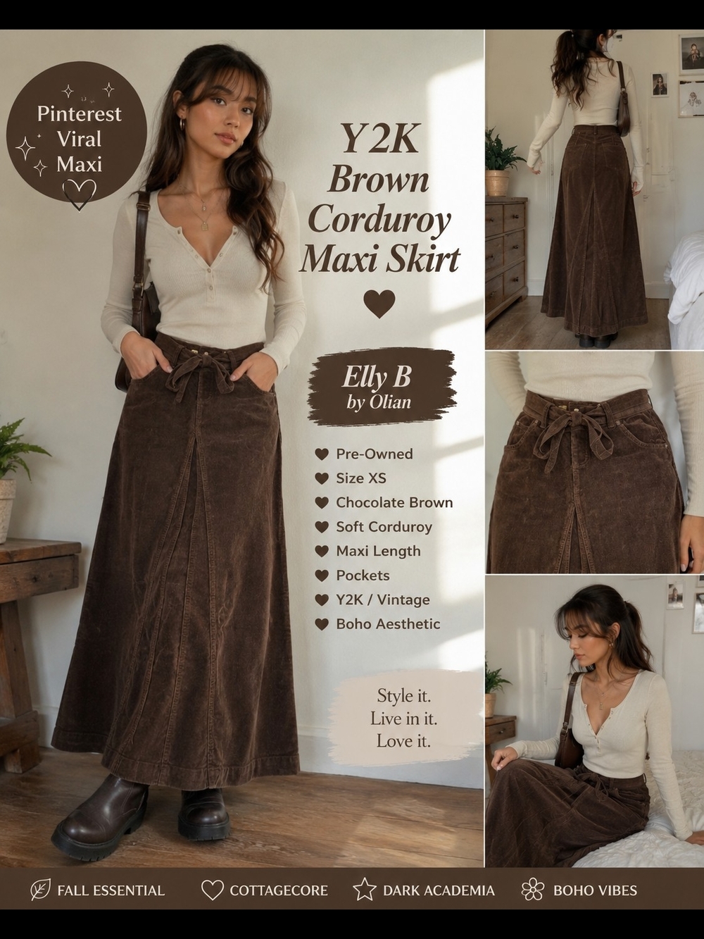 🤎 Pre-owned vintage-inspired Elly B by Olian maxi skirt in rich chocolate 🤎